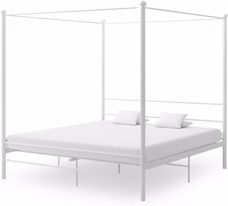 Wit metalen bedframe met baldakijn voor volwassenen, B/D/H: 180 x 200 cm