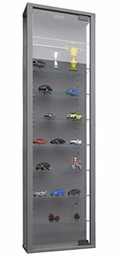 VCM Stano Maxi Wandvitrinekast met Glazen Deuren, Zilver, B/D/H: 113 x 33 x 18 cm