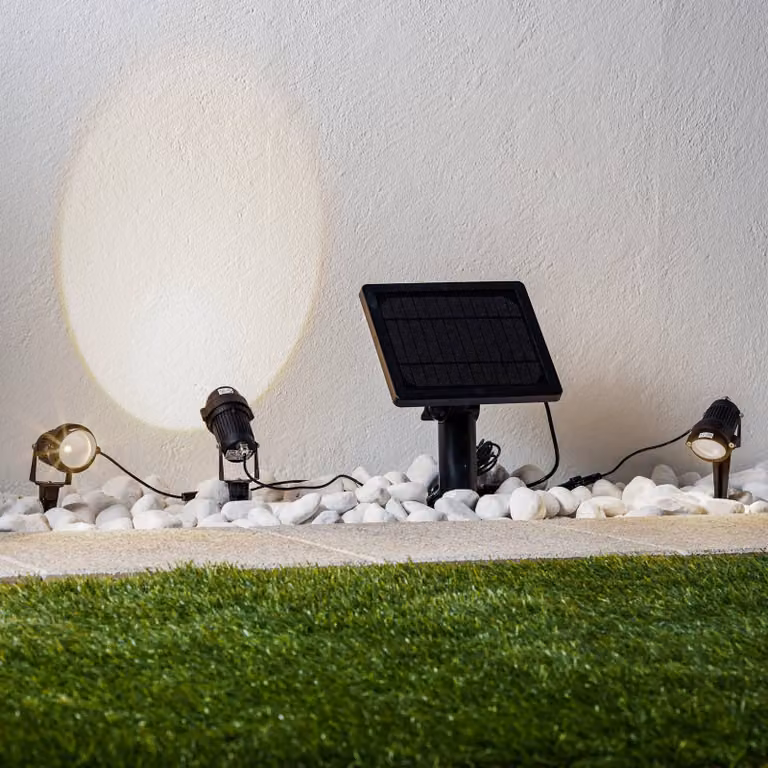 Lindby Malida LED grondspies lamp set van 3, zwart, aluminium, solar buitenverlichting