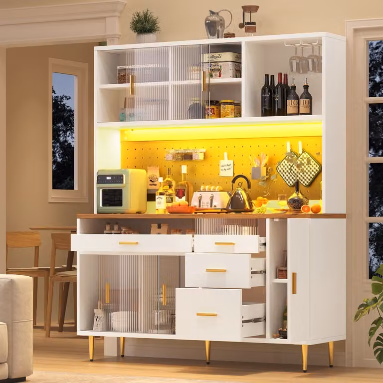 Mivray Hoge Kast met Ledverlichting en Appbediening, Glas en MDF, H x B x D: 171 x 145 x 39 cm