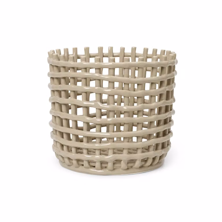 Ferm Living Ceramic gevlochten mand open weave Cashmere beige Ø23,5 cm