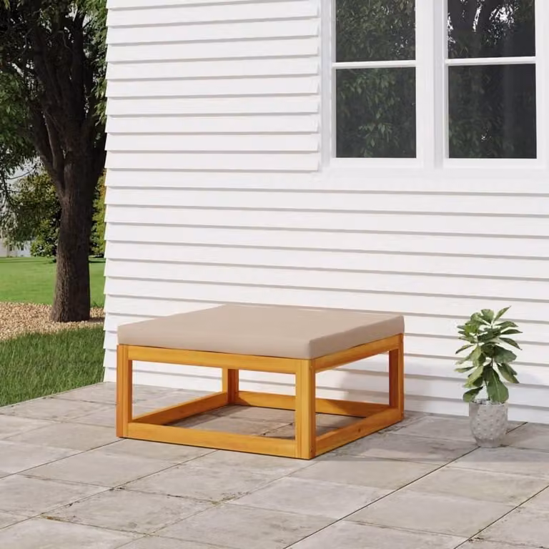 Voetsteun Tuin Hocker Buiten van Massief Acaciahout in Taupe - B/D/H: 73 x 40 x 24 cm