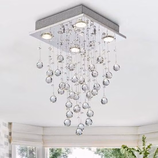 Glamour LED Chandelier met Kristal en Glas voor Woonkamer, Slaapkamer of Badkamer - Zilver - B: 35 cm, H: 50 cm