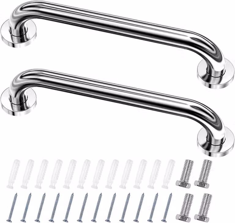 Set van 2 antislip douchegrepen in chroom, 50 cm, wandbeugels voor badkamer en toilet