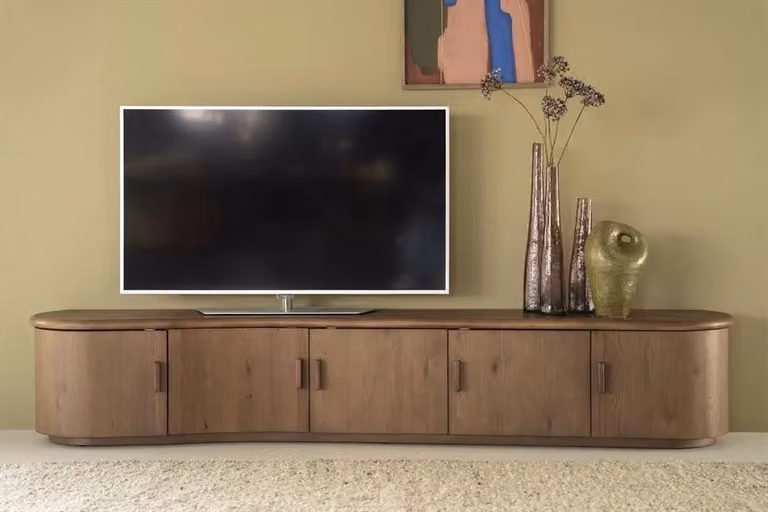 Eleonora TV meubel bruin hout met eiken fineer B: 240 cm, D: 42 cm, H: 43 cm