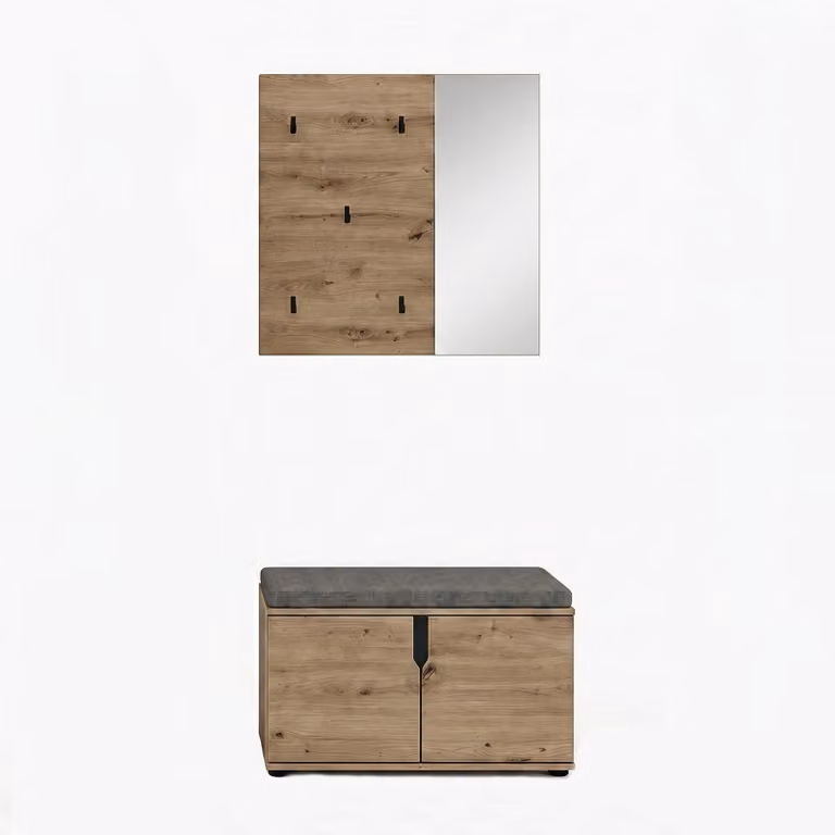 Xonox.home Garderobekombinatie Keno inclusief zitkussen, artisan eikenhoutlook, B: 80 cm, H: 191 cm, D: 37 cm