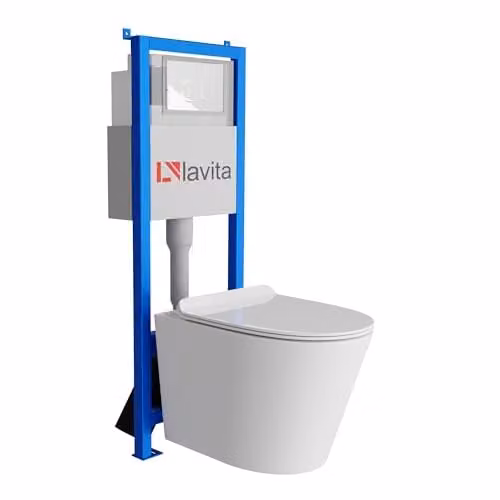 Galve Lavita Toiletset met Inbouwreservoir, Voorwandelement, Rimless Wandtoilet en Soft-close WC-bril - Wit