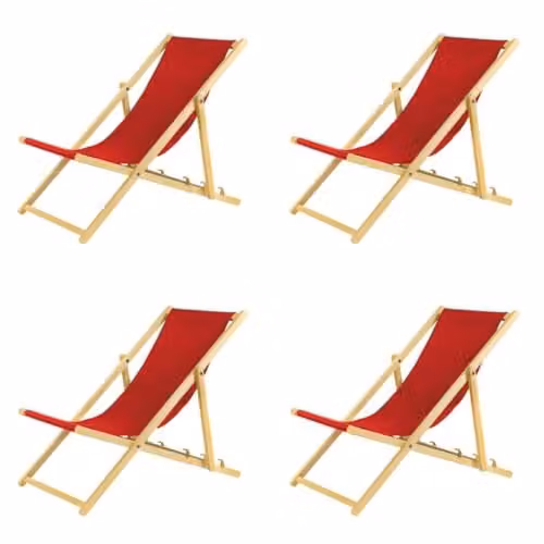 BAS Set van 4 inklapbare houten ligstoelen, rood