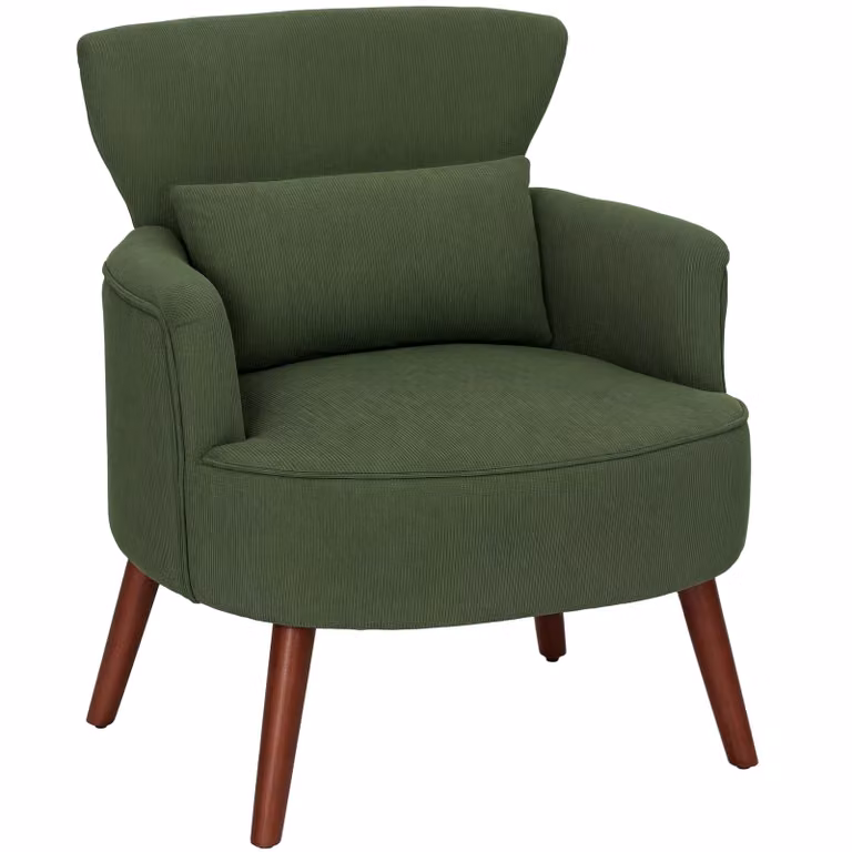 HOMCOM Luxe Woonkamerfauteuil Groen Cordstof met Lendekussen en Houten Poten, B/D/H: 69 x 69,5 x 78 cm