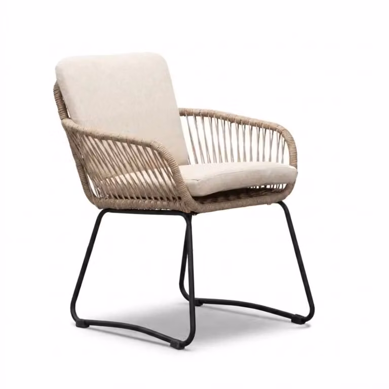 Harper dining tuinstoel met touw en rvs in Sahara Dust