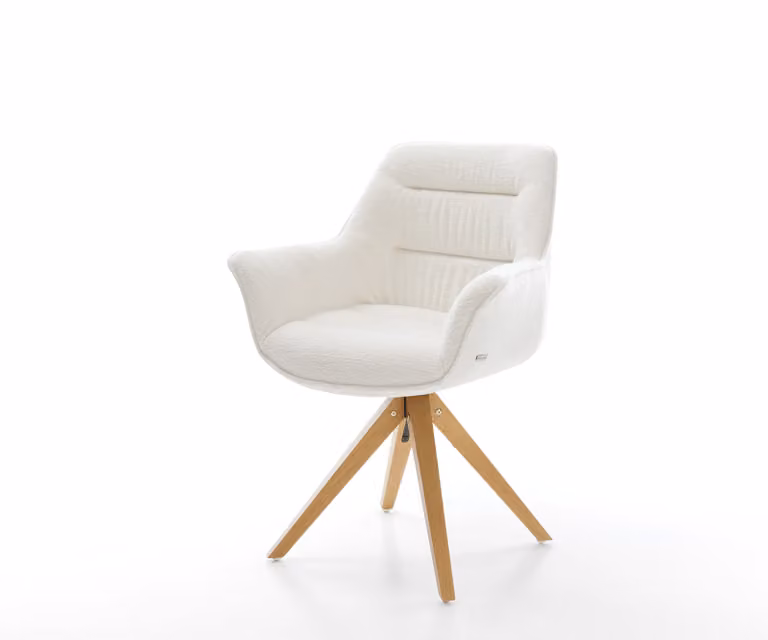 Eetkamerstoel Kaira-Flex met houten frame en bouclé bekleding in beige, 360 graden draaibaar
