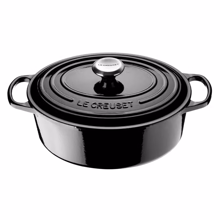 Le Creuset Signature geëmailleerde gietijzeren ovale braadpan met deksel, 4,1 liter, zwart