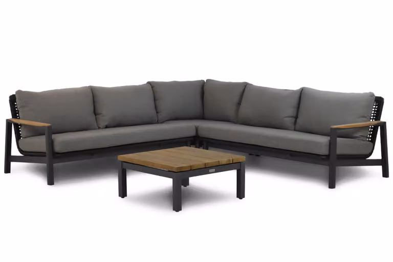 Coco Ralph/Riviera 4-delige hoek loungeset met aluminium en teak frame, grijs