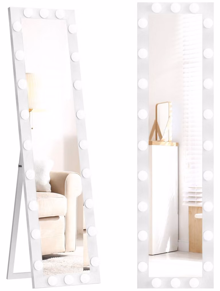 HOMCOM Ganzkörperspiegel wit met 24 LED-lampen, vrijstaand, 150 x 40 cm