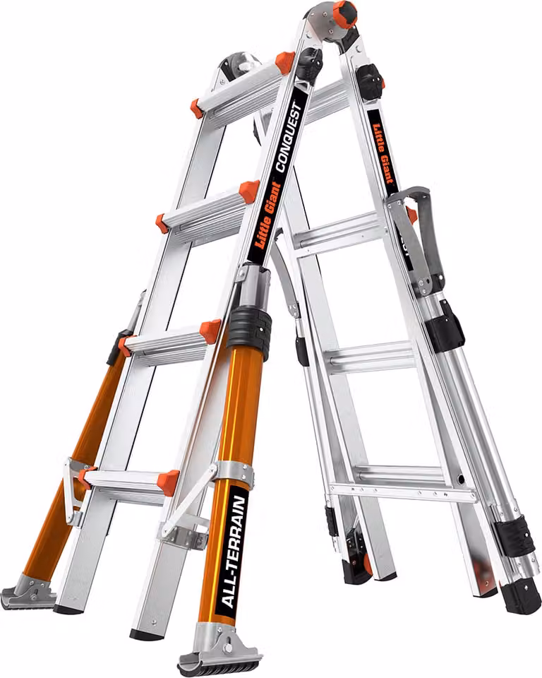 Little Giant Conquest PRO 4-traps ladder met all-terrain stempels en veiligheidsrails, 4x4 stappen