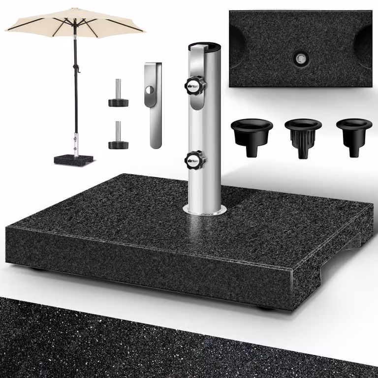 tillvex Graniet Parasoldvoet met Transportgreep 25 kg, Rechthoekig, voor Parasolstokken 16-48 mm en 250 cm Diameter