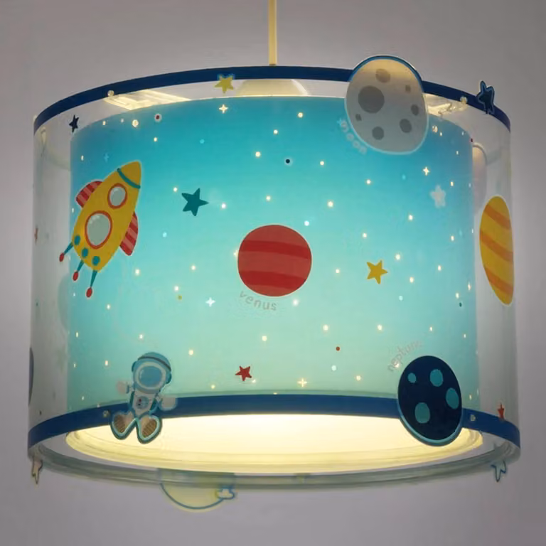 Dalber Hanglamp PLANETS voor de kinderkamer, blauw, dimbaar, kunststof