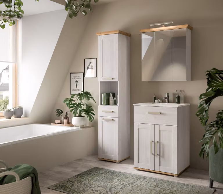 home24 Spiegelkast Verona met LED-verlichting wit/hout B: 69 cm, H: 71 cm, D: 21 cm