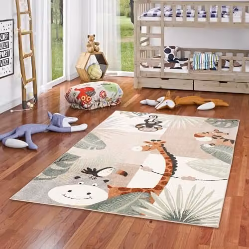 Softstar Kids Kindertapijt Dierenwereld Muntgren Beige van Polypropyleen