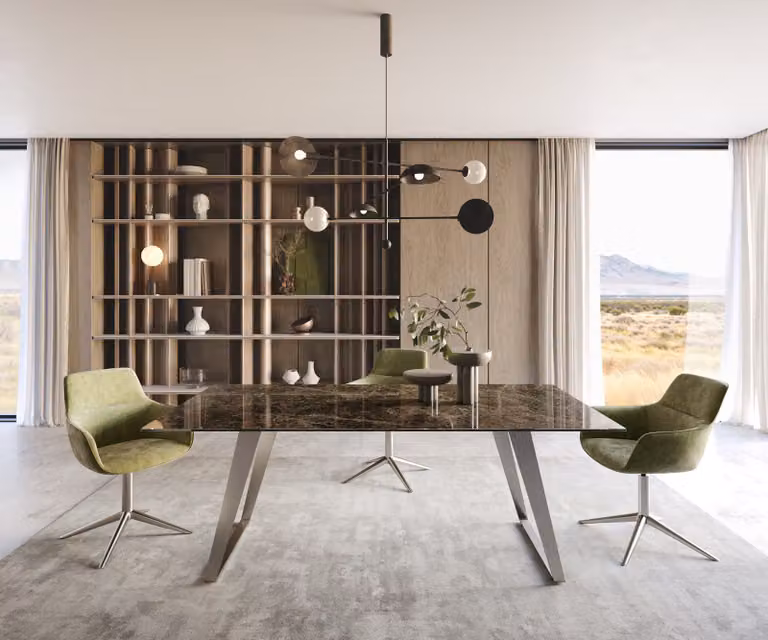 DELIFE Eettafel Edge Keramiek Emperador Extra Lucidato Donkerbruin met Roestvrijstalen Onderstel B: 200 cm, D: 100 cm, H: 77 cm