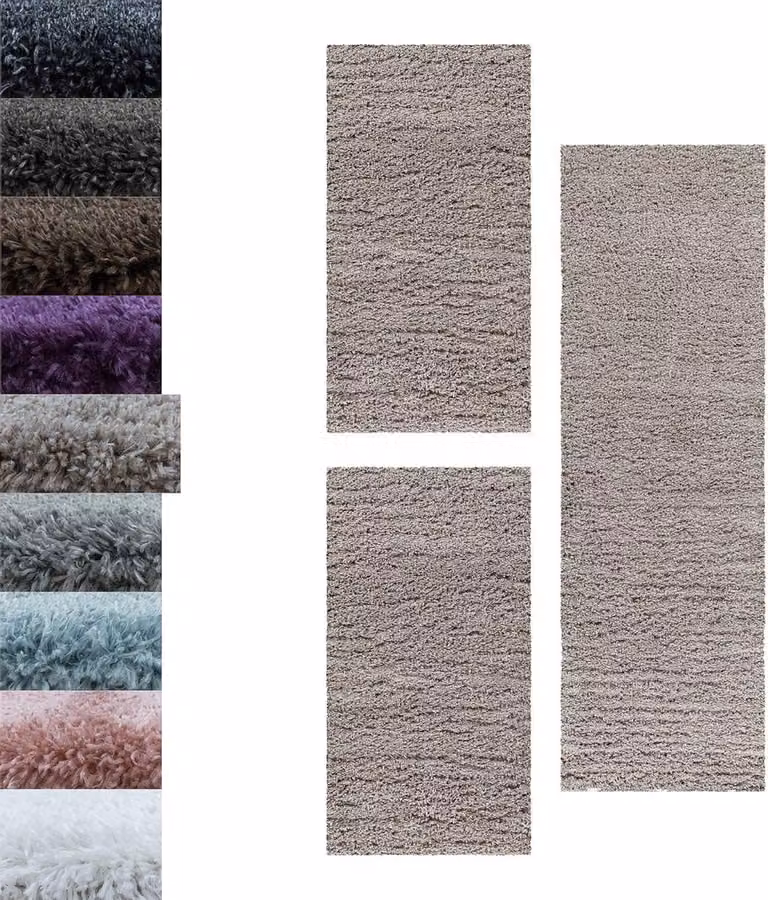 Set van 3 beige shaggy tapijten - Hoogpolige lopers van polypropylene voor de slaapkamer