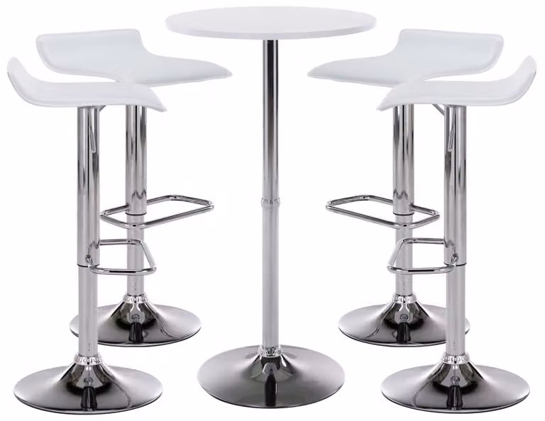 CLP Bartisch-set Esberg I: Ronde bartafel en 4 barkrukken met kunstlederen bekleding, wit