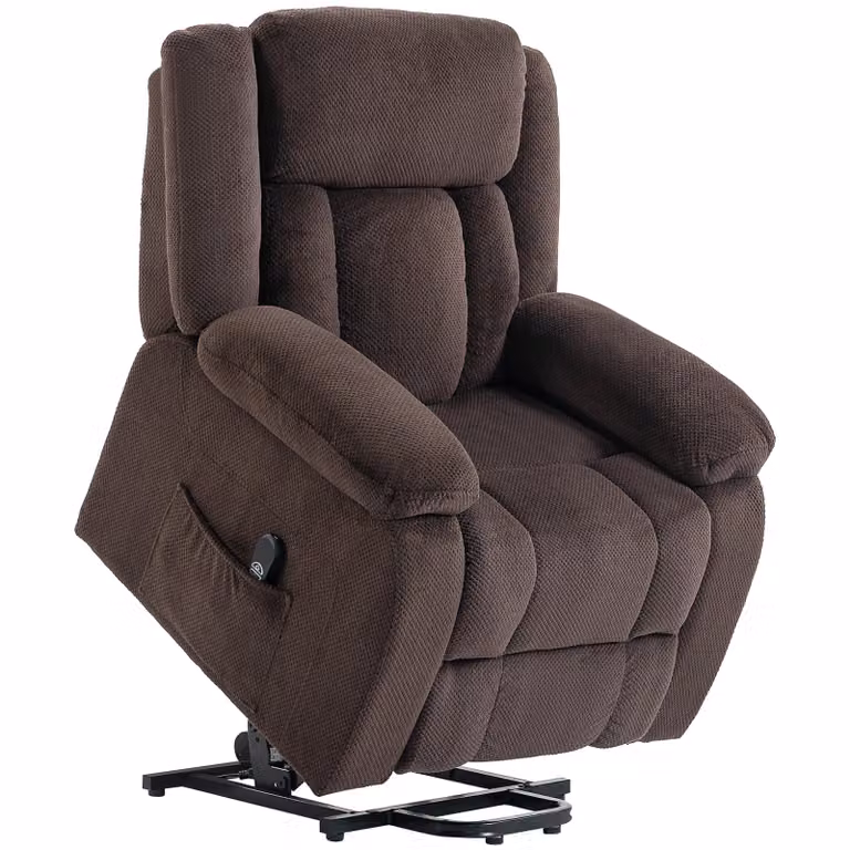 HOMCOM Sta-op stoel met zachte bekleding, recliner met afstandsbediening en zijvakken, bruin