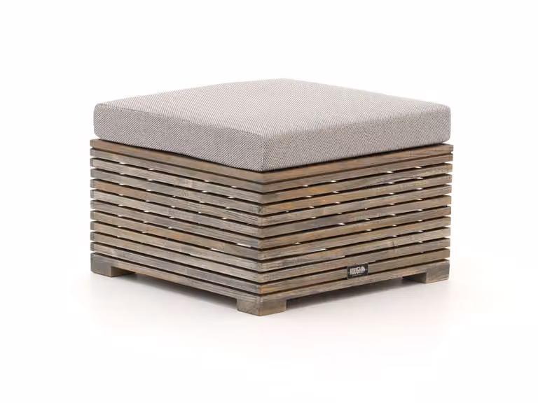 ROUGH Furniture Voetenbank ROUGH-C van Teakhout in Old Teak Greywash, 60 x 60 cm