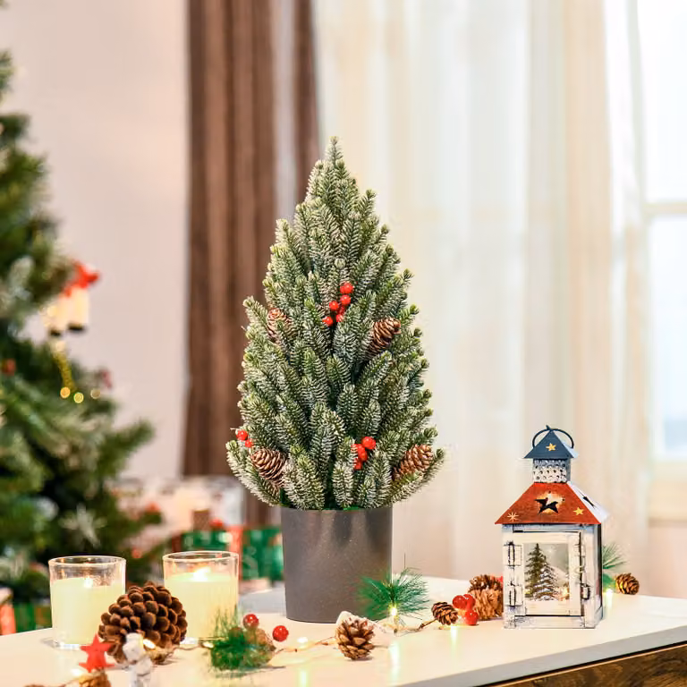 HOMCOM Kunstkerstboom met besneeuwd ontwerp, 170 takken, bessen en dennenappels, 60 cm