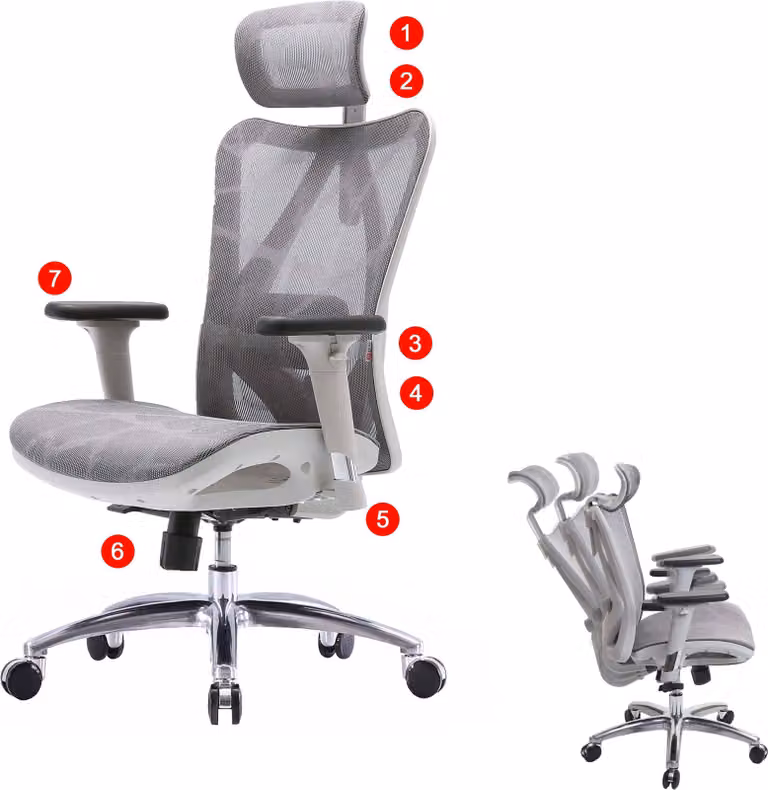 Mendler Ergonomische Bureaustoel met Verstelbare Armleuningen en 360 Graden Draaibaar Functie