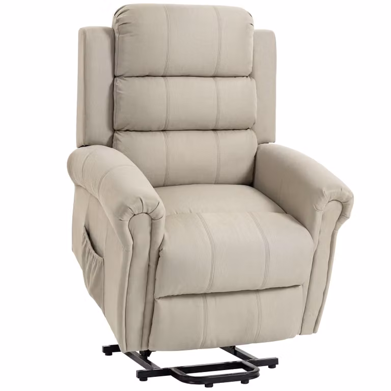 HOMCOM Massagestoel Elektrische relaxstoel met opsta-hulp, 8 massagepunten, lendenverwarming, verstelbaar en USB, beige, B/D/H: 87 x 87,5 x 108 cm