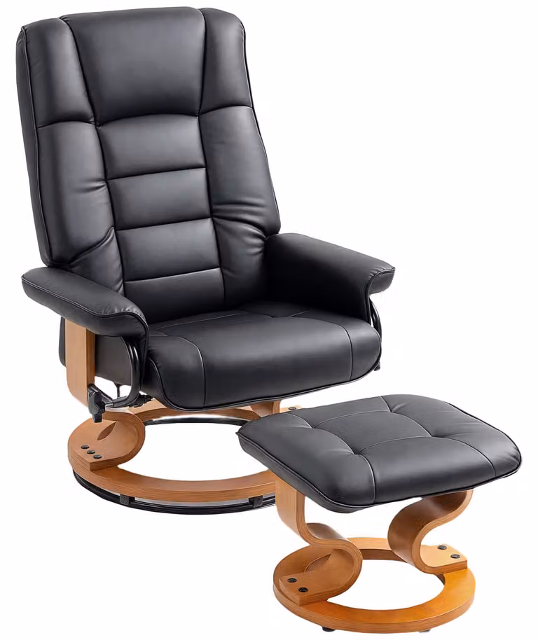 HOMCOM Relaxfauteuil met voetenbank, draaibare tv-stoel met ligfunctie in kunstleer