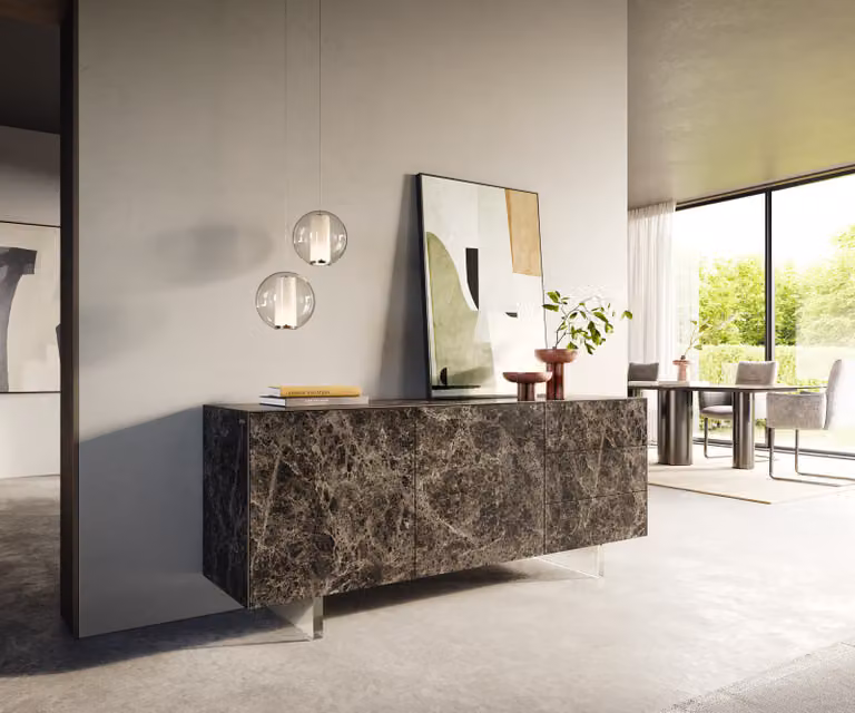 DELIFE Dressoir Cuor Donkerbruin met Keramiek en Acrylglas, Breedte: 180 cm