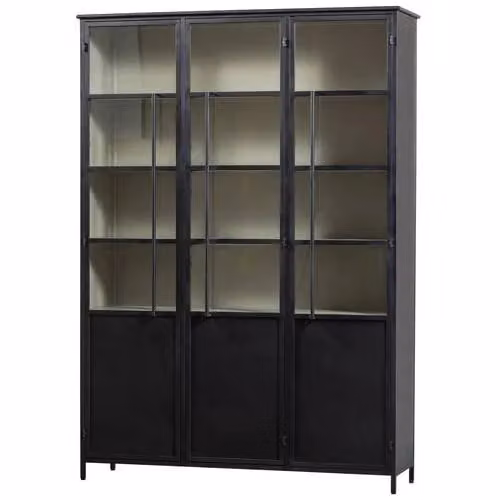 WOOOD Exhibit 3-deurs Vitrinekast XL - Metaal - Zwart - H: 200 cm, B: 140 cm, D: 44 cm