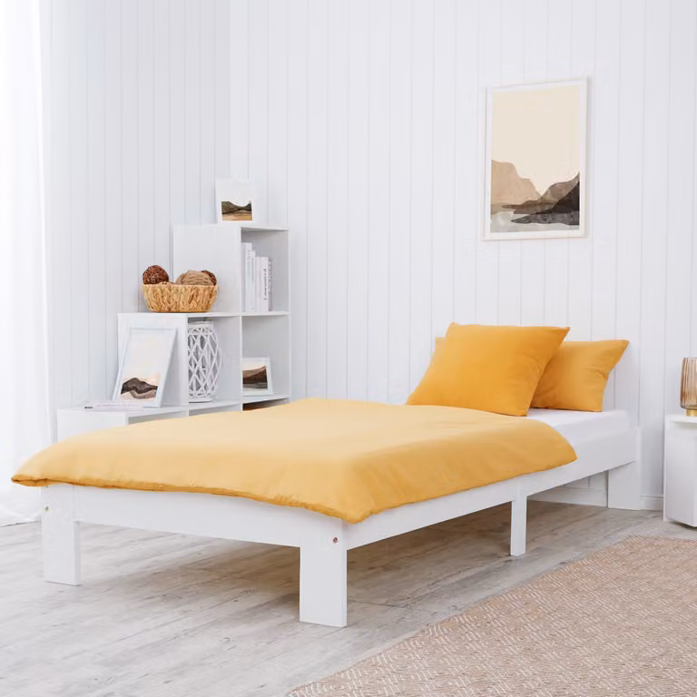 Homestyle4u Enkelbed van massief grenenhout met lattenbodem, wit, 90 x 200 cm