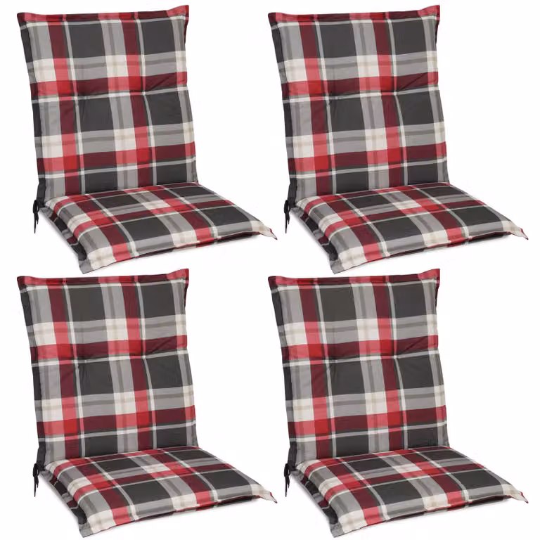 Beautissu Sunny set van 4 rugleuningkussens met ruitpatroon en koordjes, bordeauxrood, 100 x 50 cm