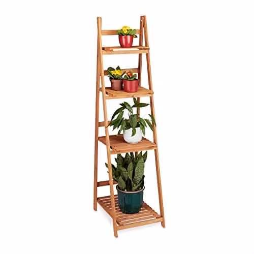 Relaxdays Plantenrek van hout, Bruin, H x B x D: 161 x 41 x 50 cm