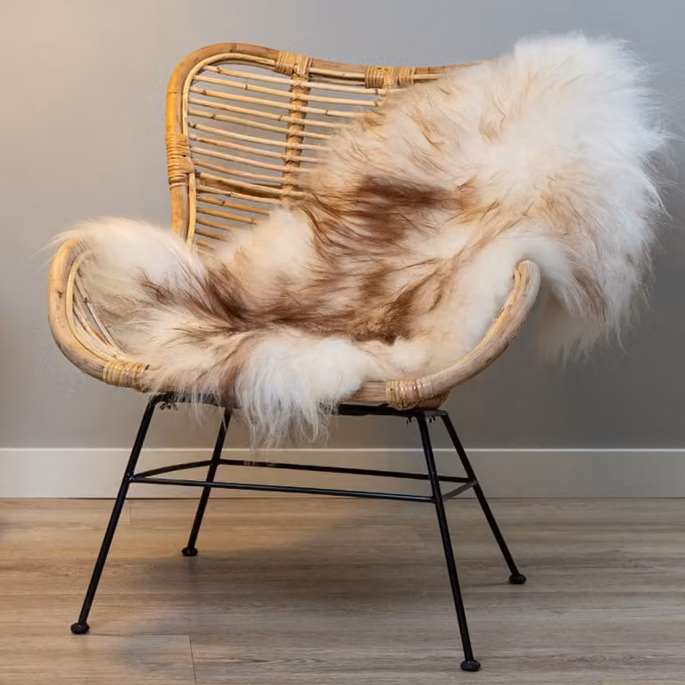 WOOOL IJslandse Schapenvacht Wit Bruin S - 100% Echte Schapenvacht - Breedte: 90 cm, Diepte: 50 cm