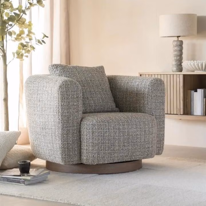 Eleonora Jordan Grove Draaifauteuil - Taupe Bouclé