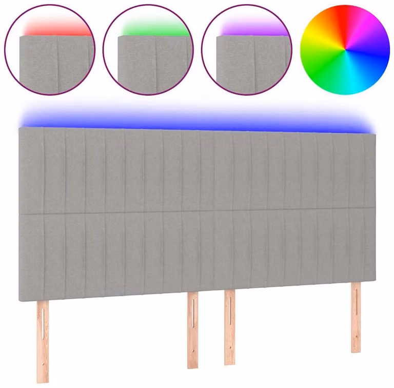 vidaXL Hoofdbord met LED en USB-oplaadpoort, Lichtgrijs, B: 180 cm, H: 118/128 cm, D: 5 cm