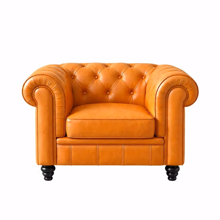Chesterfield fauteuil 1-zits - Cognac okergeel - Leer
