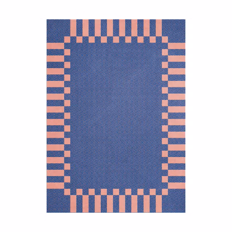 Teklan Layered wollen vloerkleed Cobalt salmon, 250 x 350 cm