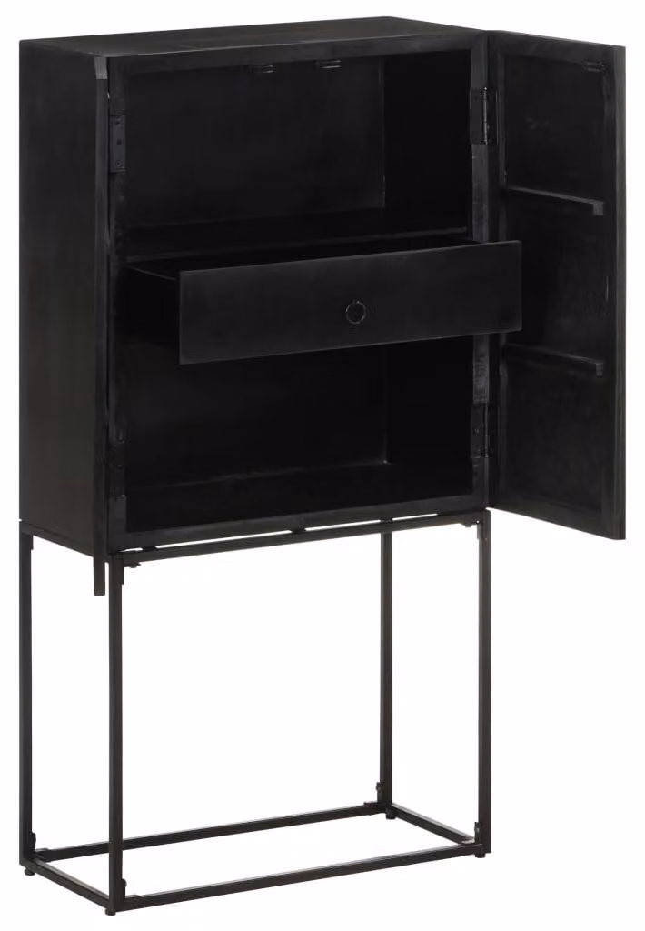 vidaXL Dressoir zwart van massief acacia- en mangohout, B/D/H: 60 x 30 x 120 cm