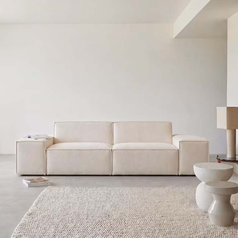 Tikamoon Dario Modulaire tweezitsbank in beige stof met armleuningen - Breedte: 265 cm
