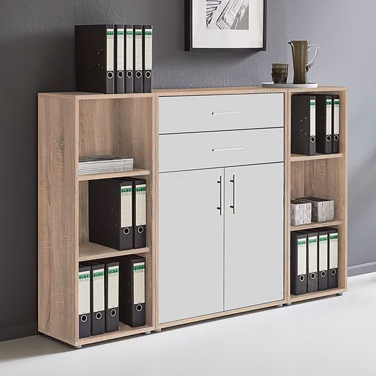 home24 Kastenset 3-delig Set A, Bruin/Sonoma Eiken/Wit, B/D/H: 114 x 33 x 85 cm