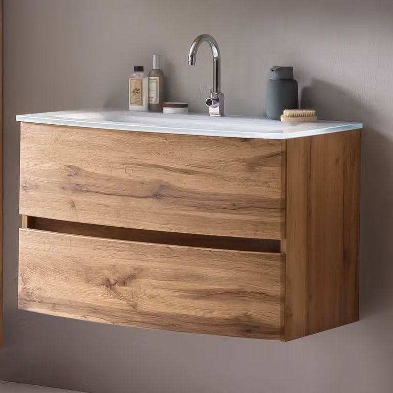 Held Möbel Badmeubel met deuren en lades, wit/bruin eiken, B/D/H: 80 x 53 x 49 cm