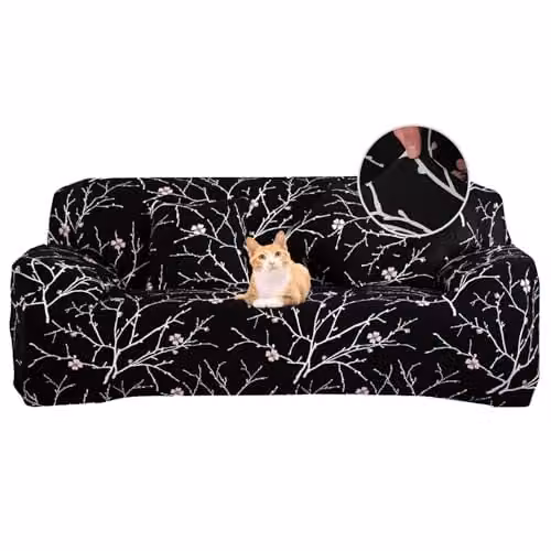 Jaotto Bankhoes 3-zits met Pruimenbloesem patroon, elastische en vuilafstotende sofa cover met armleuningen