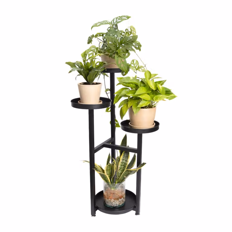 QUVIO Plantenstandaard voor 4 planten - Metaal - Zwart