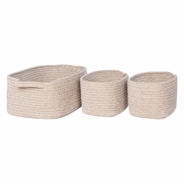 Nest of Nora Opbergmanden set van 3 - Beige katoen - Open weave en stapelbaar