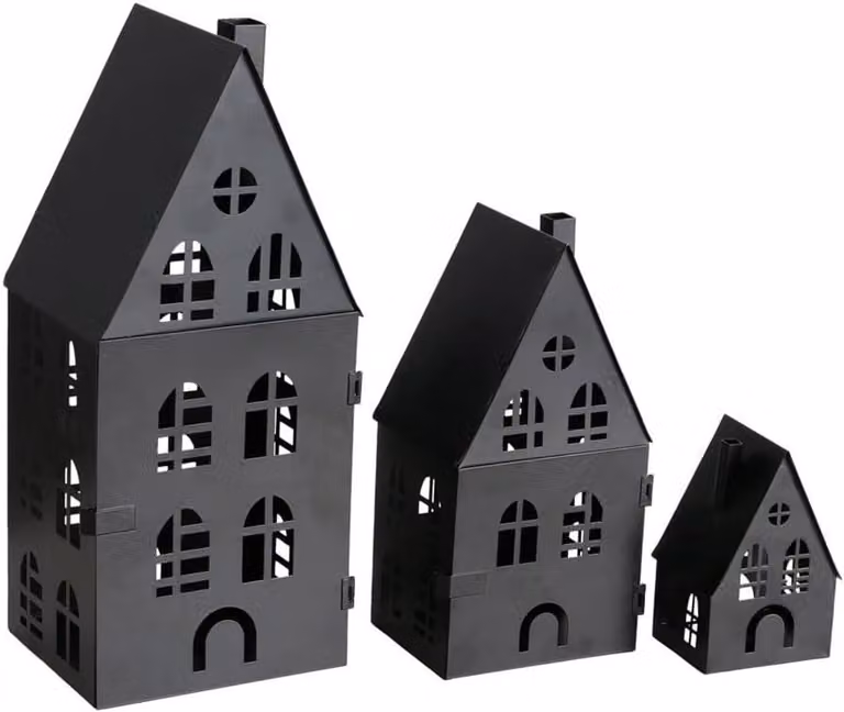 Lantaarn Set Zwart Metaal - Sfeervolle Windlichten voor Buiten - Hoogte: 35 cm